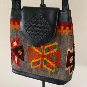 Vintage Turkish Kilim Wool & Leather Shoulder Bag